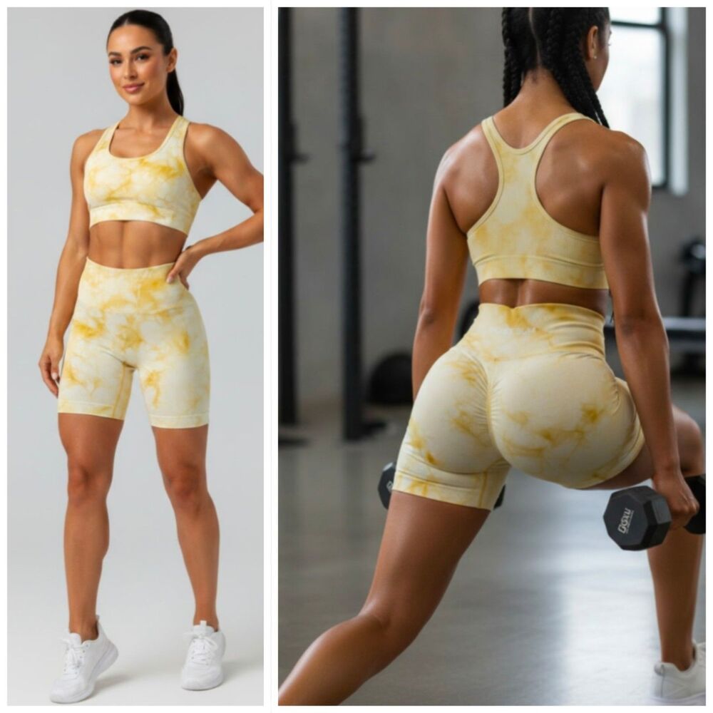 PcCHEE BUM Small Athleisure Shorts Yellow Tie Dye Shaping Shorts